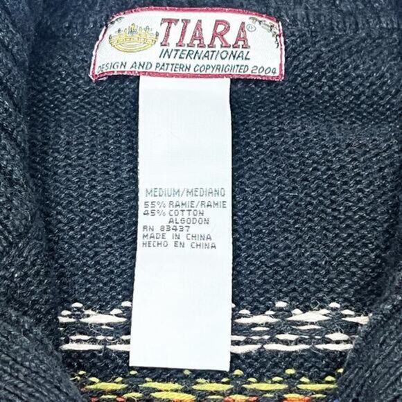 TIARA International Fair Isle Knit Button Up Black Sweater Cardigan Size Medium - Picture 10 of 10